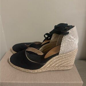 Women's Black Espadrille Wedge Shoes